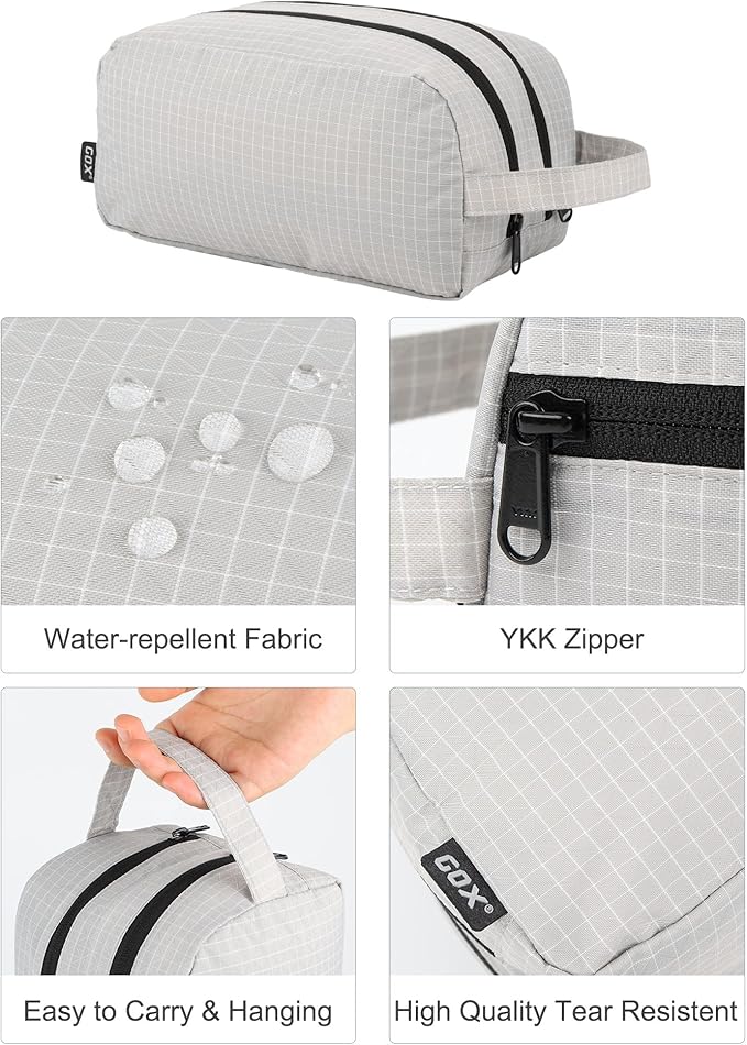 GOX Small Travel Toiletry Bag for Men, Dopp Kit, Water-Repellent Nylon, TSA Carry-On Leakproof Cosmetic Organizer (10.4"x5.5"x5.1") & Carry Handle (Grey)