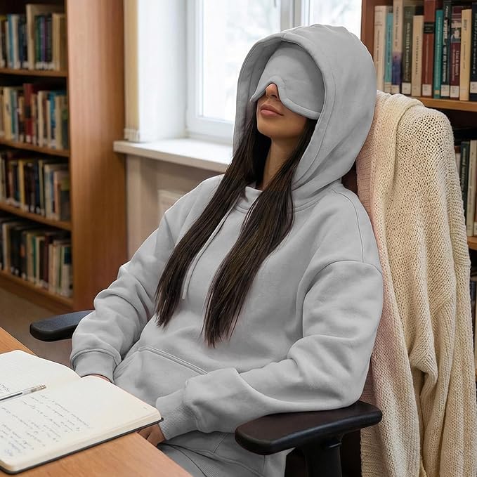 Ainangua Womens Oversized Pullover Essentials Hoodie with Eye Mask Comfor Airplane Mode Travel Office Vacation Sweatshirt