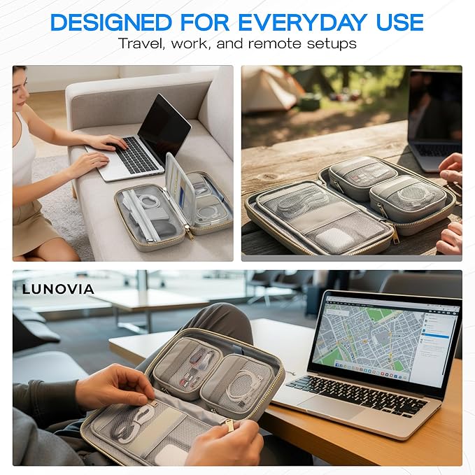 Hard Shell Tech Organizer – Protective Travel Case for Cables, Chargers & Accessories | Mid-Size Electronics Organizer with Removable Pouches
