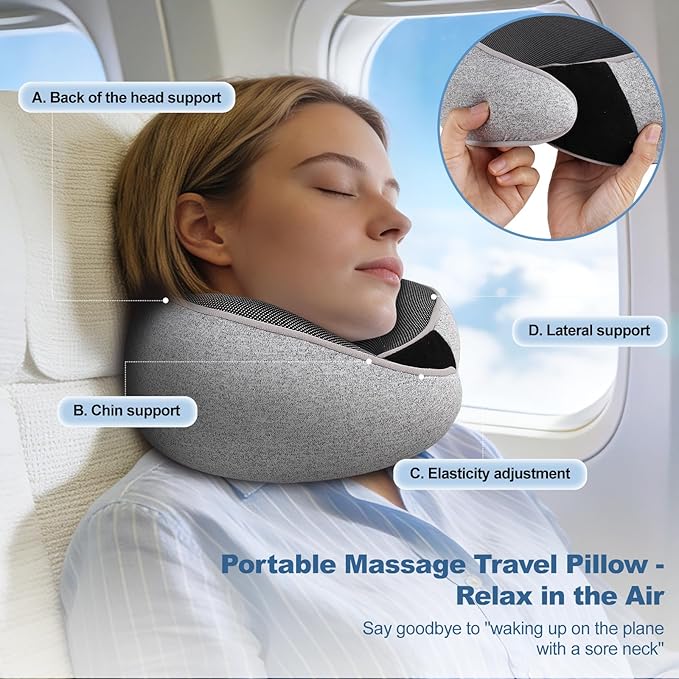 Memory Foam Travel Neck Pillow – Ergonomic Airplane Pillow with 360° Head Support | Includes Eye Mask & Ear Plugs | Ultra Portable Neck Pillow Airplane for Flights & Cars(Pink)