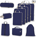 Compression Packing Cubes for Travel, Set of 10 Expandable Luggage Organizers with Shoe Bag, Lightweight Water-Resistant Suitcase Essentials for Carry-on & Checked Luggage, Blue