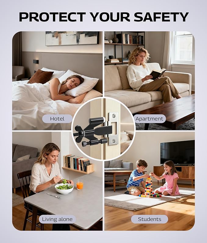 DPB 2 Pack Adjustable Portable Door Lock, Hotel door stopper-Silicone Protector Caps Included,Prevent Unauthorized Entry-Ideal for Home, Travel, College, Hotels, Apartments