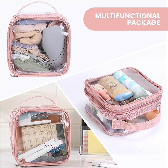 BORMELUN TSA approved small toiletry bag - clear travel pouch carry on case organizer reusable see-through pvc plastic small （pink