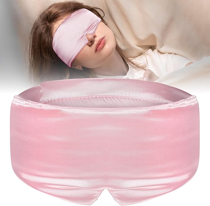 ElevateTech Silk Sleep Mask for Women Men, Soft Eye Mask for Side Sleepers Large Blackout Sleeping Masks with Adjustable Band Silk Eye Cover for Sleeping Travel Yoga Nap, Pink