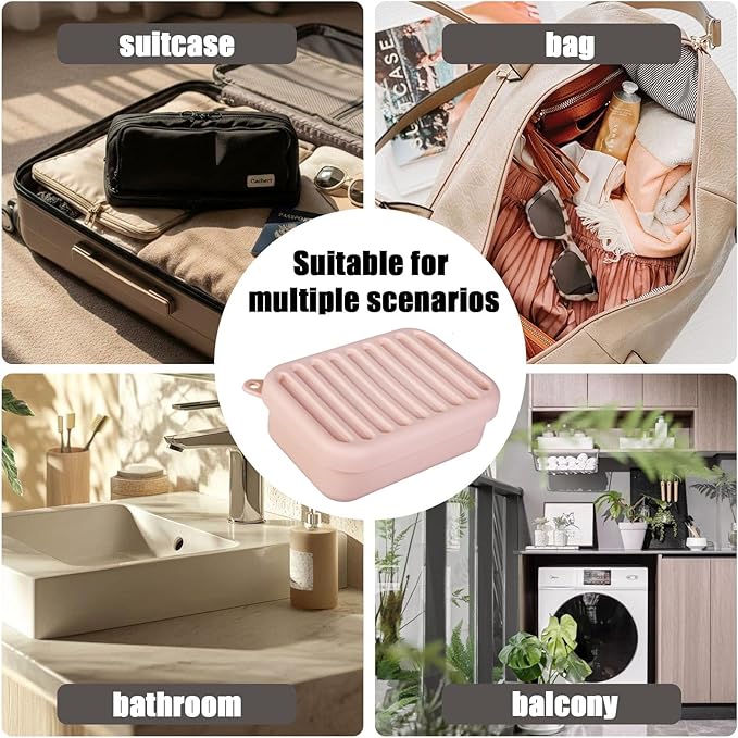 Silicone Leak-Proof Travel Soap Case, Portable Soap Container with Removable Draining Pad, Shatter-Proof Soap Holder for Travel, Gym, Camping, Bathroom(Peach Pink)