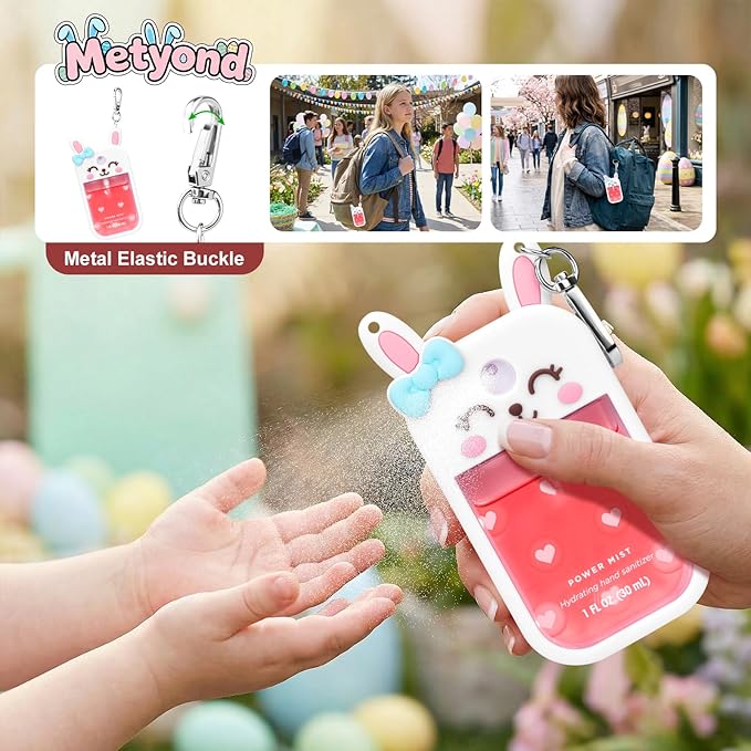 Metyond Rabbit Silicone Case for Touchland Hand Sanitizer Spray with Keychain, Compatible with Power Mist or Glow Mist 1 FL OZ/30ML for Touchland Case, Cute Travel Case for Easter Gifts (1 Pcs White)