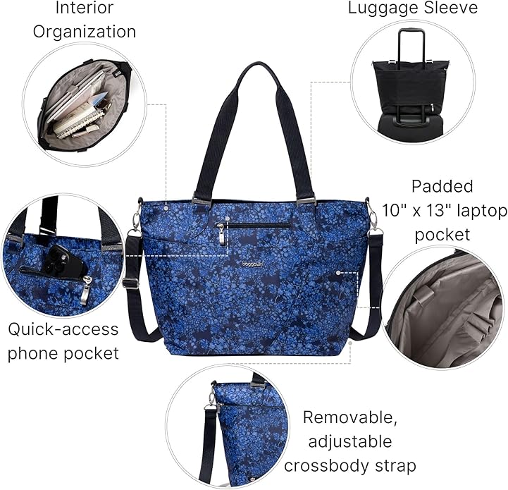 Baggallini Avenue Tote - 12x18 Laptop Tote Bag for Women - Lightweight Work Travel Carry On Bag