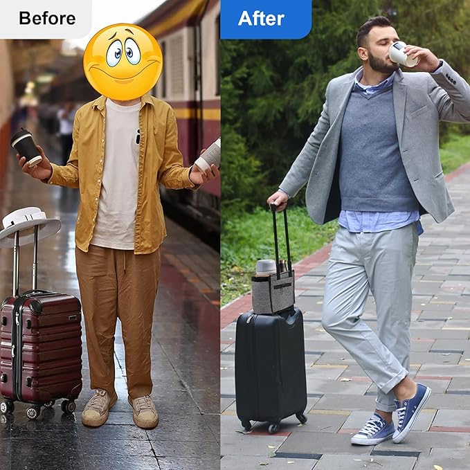 Luggage Cup Holder for Suitcases Free Hands, Travel Accessories, Luggage Cup Caddy Gifts, Beverage Holder, Universal Luggage Accessories for Flight Attendants, Business Travelers (Grey-02)