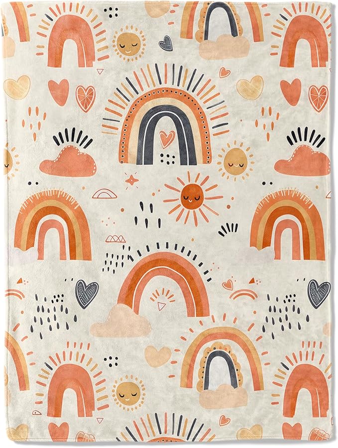 Rainbow Flannel Blanket - Cute Sunshine Colorful Boho Throw - Lightweight Soft Cozy Gifts Blankets for Kids Girls,Modern Home Room Bedroom Whimsical Bohemian Decor 60x80in