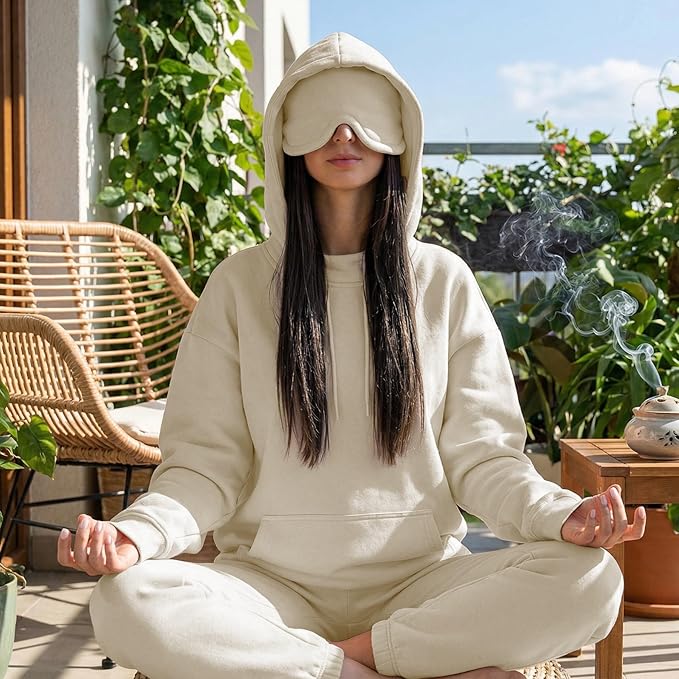 Ainangua Womens Oversized Pullover Essentials Hoodie with Eye Mask Comfor Airplane Mode Travel Office Vacation Sweatshirt