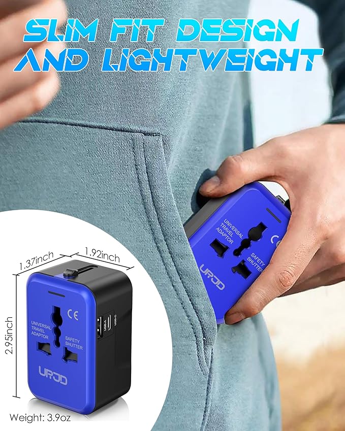 Universal Travel Adapter with (Type C+USB) 2 USB Ports & AC Outlet, International Plug Adapter Converter, Type C/A/G/I All in One Wall Charger Worldwide Travel Adaptor for US to EU UK AUS Asia