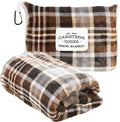 CARSTENS, INC. Travel Blanket, Premium Compact 2-in-1 Airplane Blanket/Pillow, Grey & Chestnut Plaid