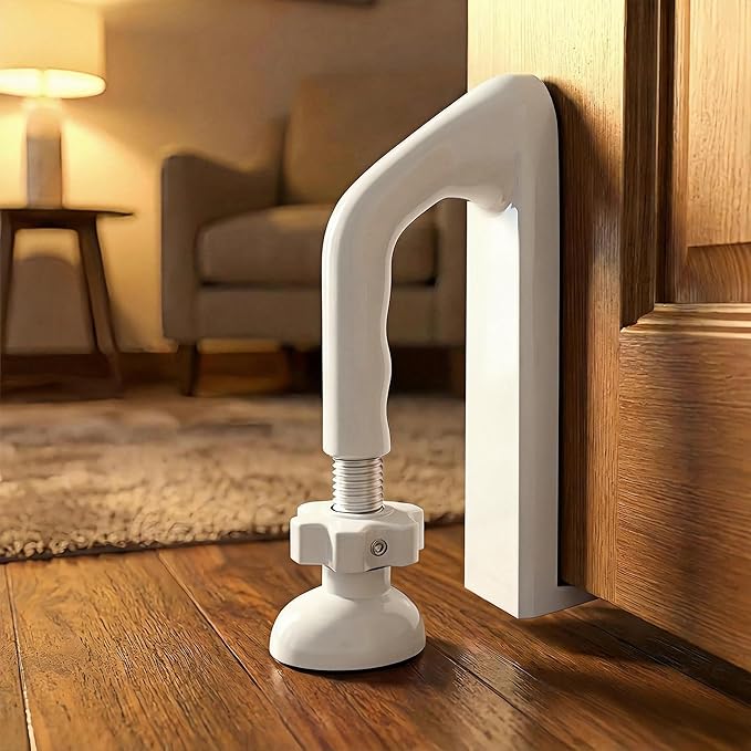 Portable Hotel Door Lock Stopper Travel Security Brace Safety, No Drill Stop Bar Fits Inward Swinging Doors Safety Self Defense Personal Protection for Apartment, White, 1 Pack