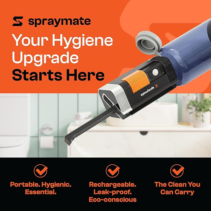 Portable Bidet for Travel – Electric High Pressure Rechargeable Bidet for Women & Men | 400ML Bottle | 650ML/Min Flow | USB-C | 1100mAh Battery | USA Brand – Spray Mate