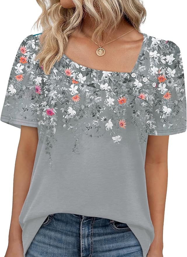 WIHOLL Womens Summer Tops Short Sleeve Shirts Square Neck Spring Outfits 2026 Fashion Clothing Blouses