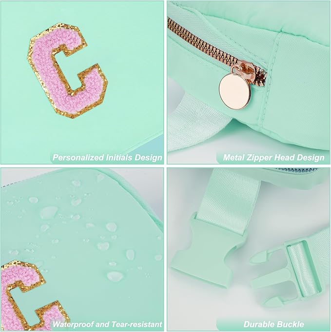 Uygafly Belt Bag Fanny Pack Crossbody Bags with Initials Letter Patch Cute Stuff Birthday Gifts for Teenager Girls Trendy Stuff for Teens | Light Green,C