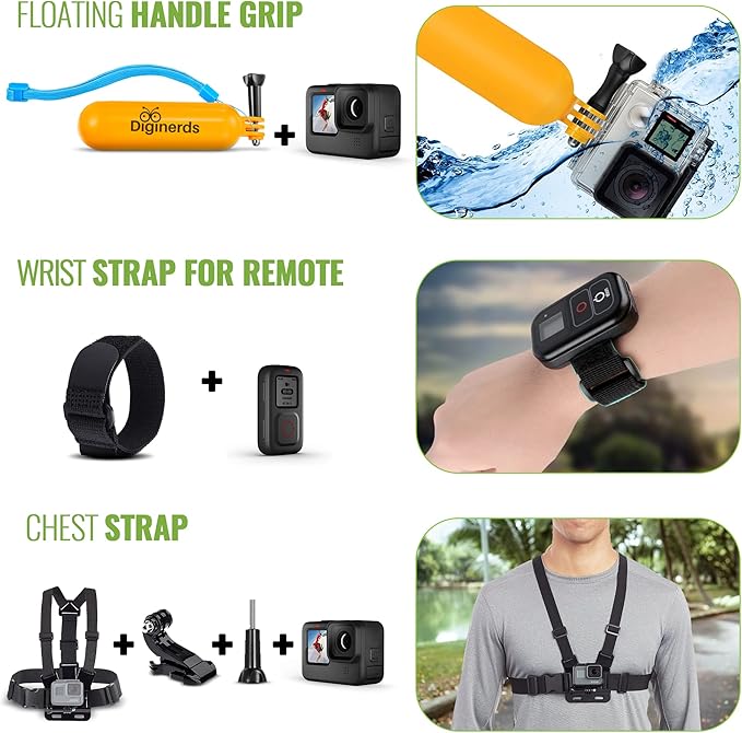 DigiNerds 50-in-1 Action Camera Accessories Kit - Compatible with GoPro Hero 13 to 7, Max, Fusion, Insta360, DJI Osmo, AKASO & More