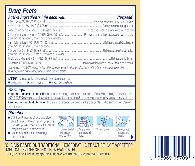 Boiron ColdCalm Baby Single-Use Drops for Relief from Cold Symptoms of Sneezing, Runny Nose, and Nasal Congestion - Sterile and Non-Drowsy Liquid Doses - 30 Count