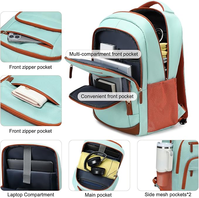 BOVIP Travel Backpack For Men Women,40L Carry On Backpack Flight Approved,TSA Personal Item Travel Bag Fits 17 Inch Laptop,Business Weekender Overnight Daypack Light Green