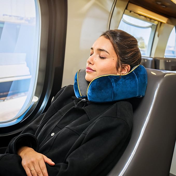 ComfyCozy Luxury Travel Pillow and Silky Plush Eye Mask - Sleeping Traveling Airplane Essentials - Memory Foam Neck Support Pillows for Plane Car Flying - International Flight Must Haves Essentials