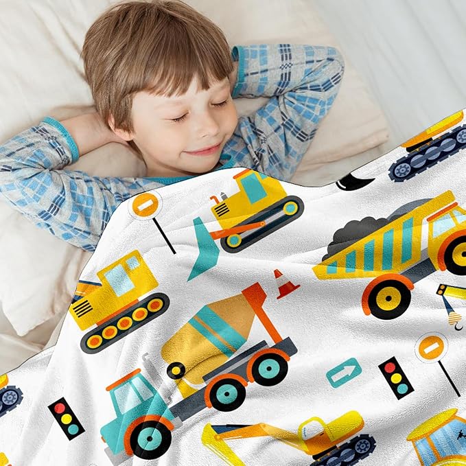 Wajade Kids Fleece Construction Truck Blanket for Boys Soft Throw Blanket with Trucks Car Print Birthday Christmas for Toddler Kids 60"x80"