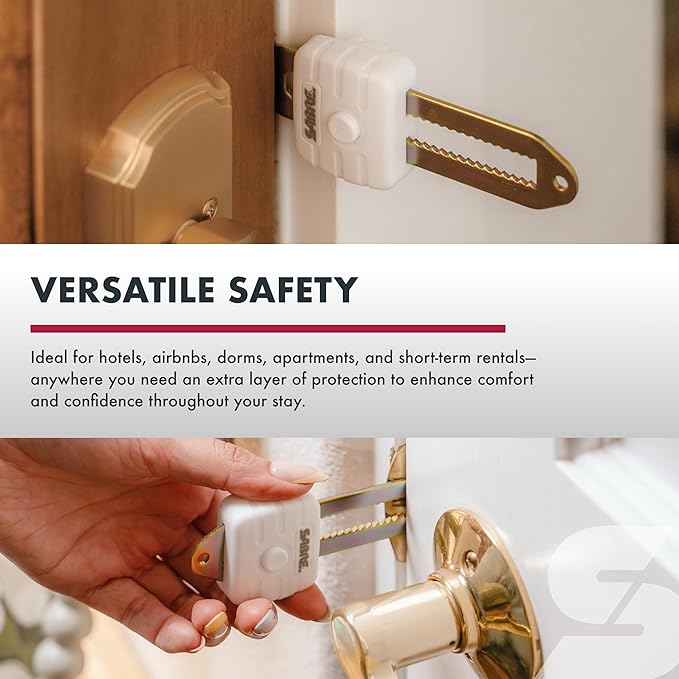 SABRE Compact Travel Door Lock, Portable Security Lock for Travel, Hotels, & Rentals, Withstands 650 lbs of Force, Installs in Seconds, No Tools Required, Lightweight & Small for Easy Carry