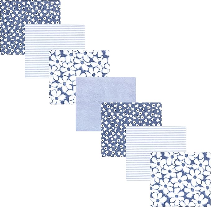 Hudson Baby Unisex Baby Cotton Flannel Receiving Blankets 7-Pack Bundle, Blue Cosmos, One Size