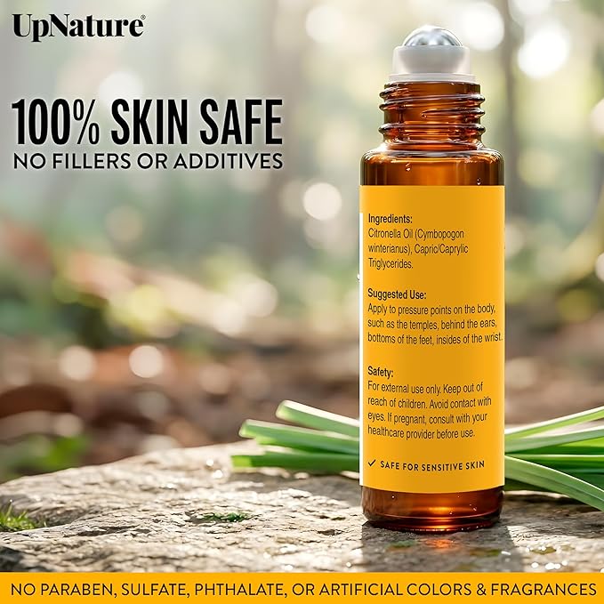 UpNature Citronella Oil Roll On – Camping Essentials - 100% Natural Citronella Essential Oil for Skin