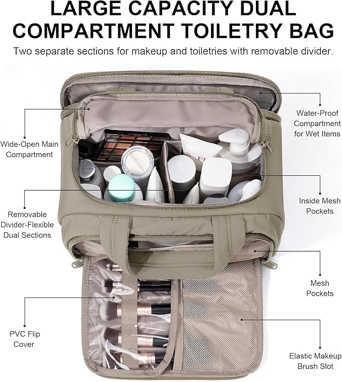Bagstellar Travel Toiletry Bag for Women, Lightweight Large Quilted Puffy Makeup Bag Wide-open Make up Organizer Cloud Cosmetic Bag w/Handle for Traveling, Toiletries, Essentials, Accessories Oatmeal