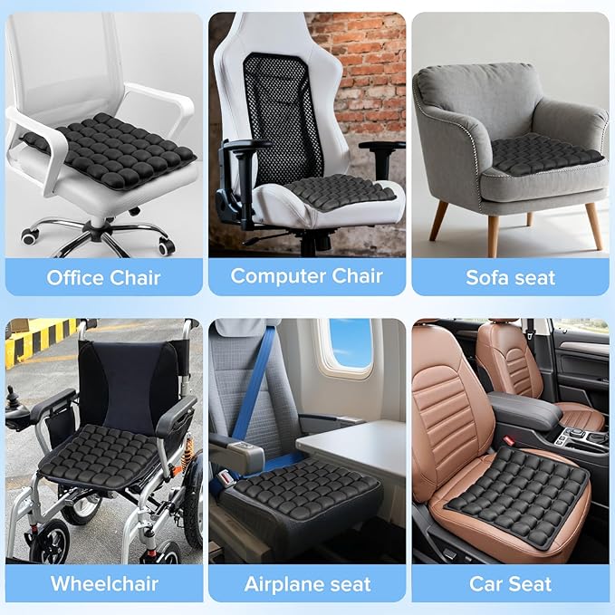 Sondour Travel Seat Cushion, Airplane Cushion Long Flight, Airplane Gadgets Inflatable Seat Cushions, Portable Airline Cushion With Air Pump, Wheelchair Cushions,Pressure Relief Seat Cushion-1 Black