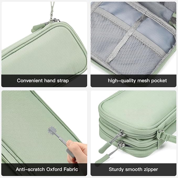 CAAORDKSO Electronic Organizer Bag, Waterproof Portable Electronic Organizer Travel Accessories Cable Bag Universal Cord Storage Case for Cable, Charger, Phone, Power Bank, Earphone(Mint Green, Large)
