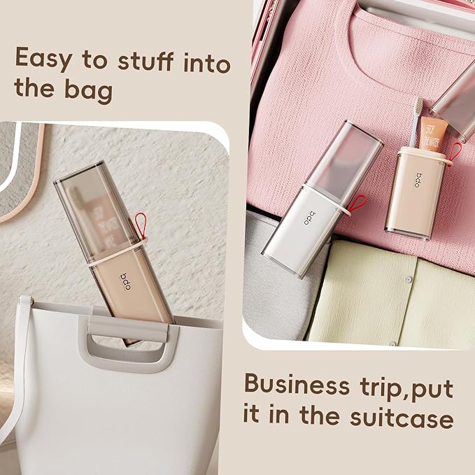 Topavatop Toothbrush Travel Case, 2 in 1 Toothbrush Holder and Rinse Cup, Large Capacity Toothbrush Cup with Cover, Portable Travel Toothbrush Holder for Traveling, Camping, Trip - 1Pcs - Grey&White