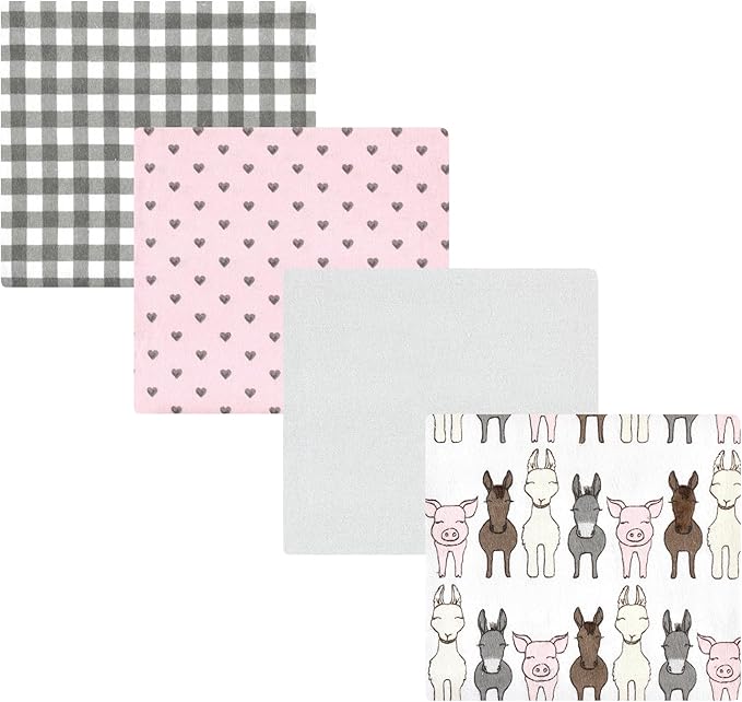 Hudson Baby Unisex Baby Cotton Flannel Receiving Blankets, Farm Friends Pink, One Size