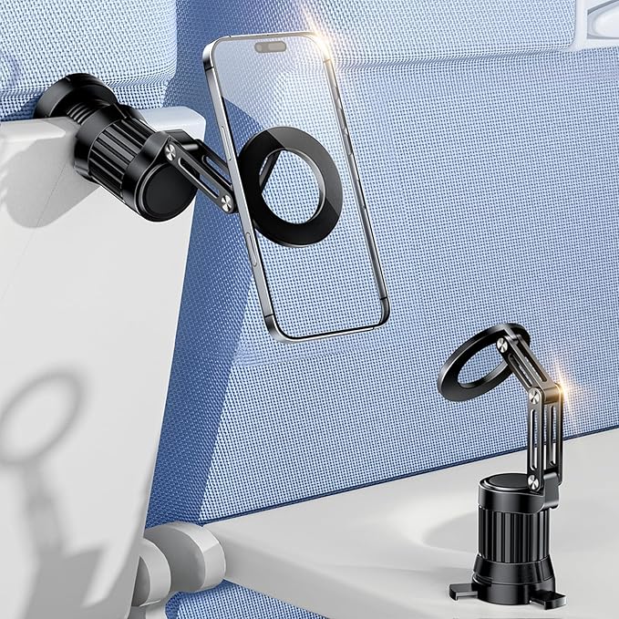 Magnetic Airplane Phone Holder Mount, Long Flight Essentials Travel Accessories for iPhone 16 15 14 13 12, Foldable Phone Holder for Plane Seat Back, Best Gifts for Travelers Women Man Travel