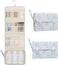 Relavel Travel Toiletry Bag with Hanging Hook, Floral Hanging Toiletries Bag for Women, Large Capacity Makeup Cosmetic Storage Organizer for Full Sized Container, Accessories - Blue Flower