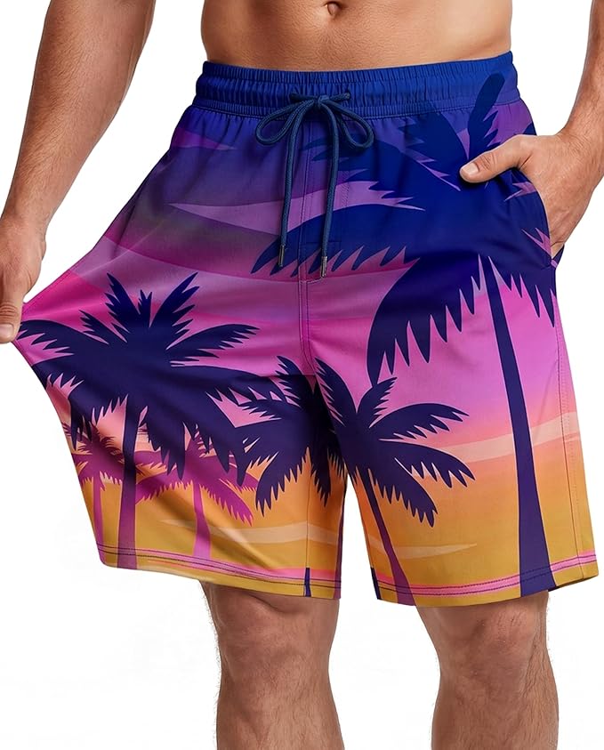 Men Swim Trunks 9 Inch with Mesh Lining Breathable Quick Dry Drawstring Pockets for Summer Beach Pool Board
