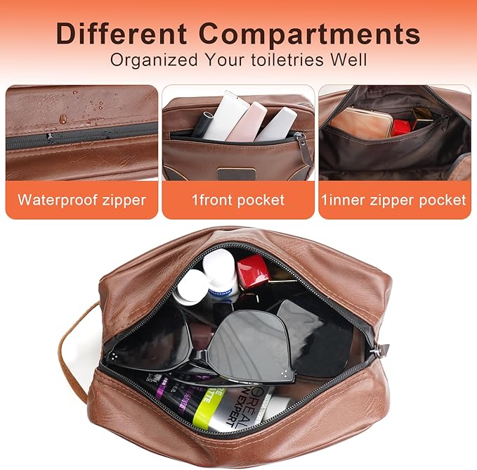 Wohlbege Men's Travel Toiletry Bag - Large Waterproof Organizer, 2 Zippered Pockets for Shaving/Cosmetic,Portable Bathroom Bag for Travel/Gym/Business Trips