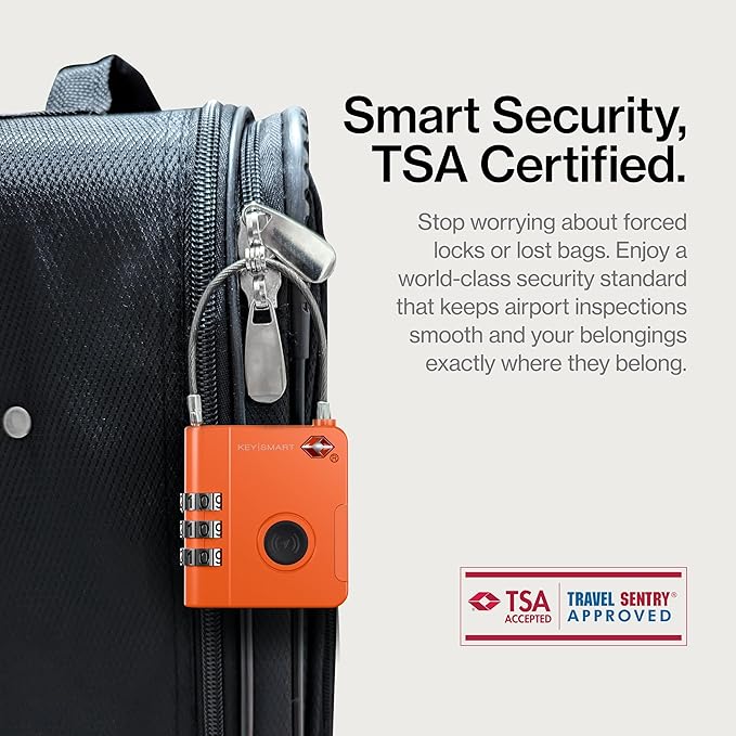 KeySmart SmartLock Tracking Luggage Locks, TSA Locks for Luggage, Combination Lock Compatible with Apple Find My App, Best Travel Essentials, Replaceable Non-Rechargeable Battery (Orange 5 Pack)