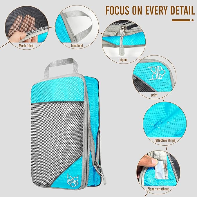 8 Set Compression Packing Cubes for Travel, Expandable Luggage Organizer with Shoe Bag & Laundry Bag - Lightweight Suitcase & Backpack Travel Essentials (Sky Blue)