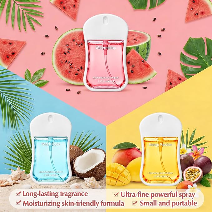3 Pcs Power Mist Hydrating Hand Sanitizer Spray Bulk Travel Size Hand Sanitizer Pocket 1.35 Fl. oz Gourd Shape Spray White Bottle for Daily Use Women Men Nurse Employee Teacher Holiday Gifts