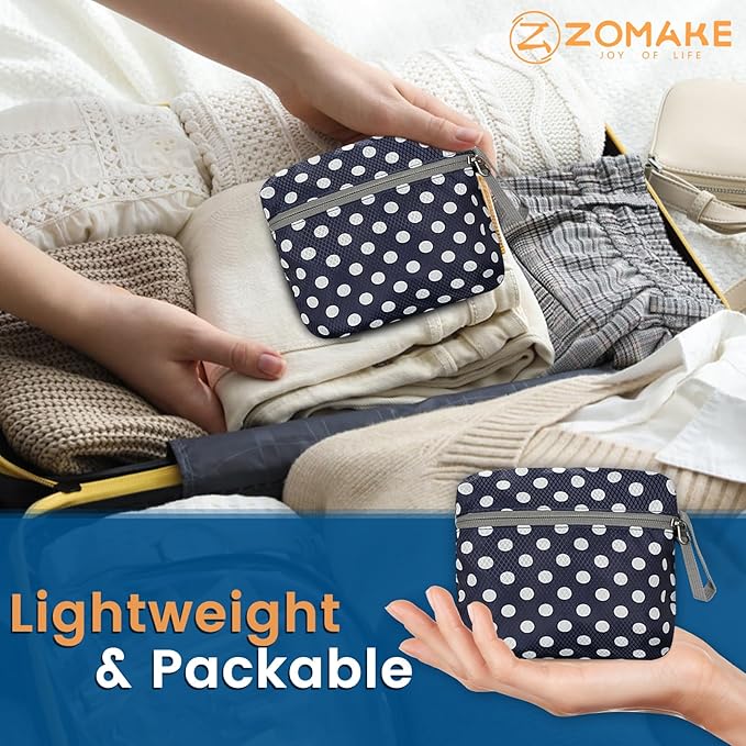 ZOMAKE Ultra Lightweight Packable Backpack 25L - Foldable Hiking Backpacks Water Resistant Small Folding Daypack for Travel(Navy Blue,White polka dots)