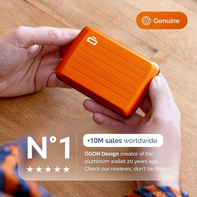 ÖGON -DESIGNS- Aluminum card holder with metal lock, RFID protection against fraud and demagnetization, compact wallet, Smart Case OSLO model