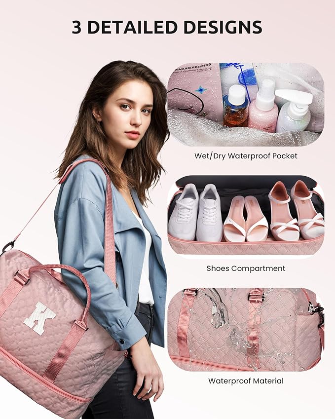 Graduation Gift for Her Women Gift-Birthday Gifts, Initial Duffle Bags with Shoe Compartment, Girls Weekender Bag,Overnight Bag for Women, Travel Bag with Makeup Bags Gift for Mom (Letter A)