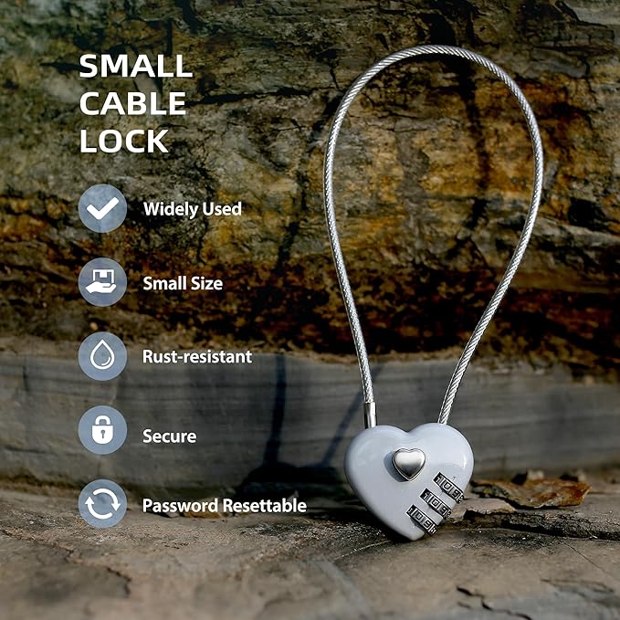 Combination Lock with Cable, Combo Lock with Code, Small Cable Padlock Combination for Travel Essentials, Luggage, Bike Motorcycle Helmet, Outdoor Fence Gate, Cabinet, Refrigerator Door