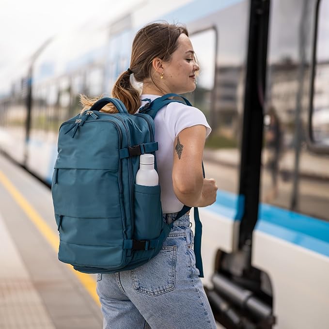 Carrywell (Not Made In China) Travel Backpack Airline Approved, Carry-On Underseat, Holds 15.6 or 16 Inch Laptop, Personal Item Bag with Shoe Compartment For Men Women, Peacock Blue 30l