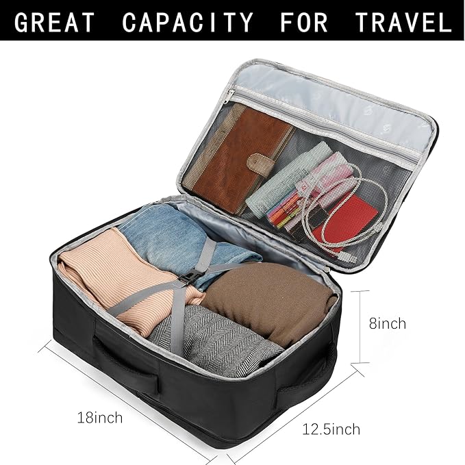 SHRRADOO Travel Backpack for Women & Men,Airline Approved Carry On Luggage,TSA Overnight Bags,40L Personal Item Travel Bag fits 17" Laptop,Carry on Bag with Underwear Bag Cosmetic Bag Set 3pcs (Black)