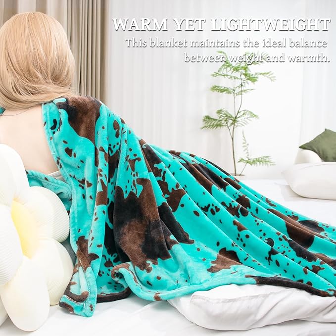 Queen Size Blanket for Bed, Soft Warm Turquoise Teal Fleece Blankets Gifts for Women Mom Men Dad, Oversized Microfiber Cozy Winter Bed Throws, All-Season Home Decor 90x90 inches