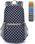 ZOMAKE Ultra Lightweight Hiking Backpack 20L, Packable Small Backpacks Water Resistant Daypack for Women Men(Navy Blue,White polka dots)