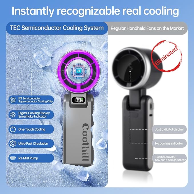 Handheld Portable fan with Turbo Cooling - Hand Held Fan Rechargeable, 1-100 Speeds, Up to 12Hrs Battery Life, Powerful Mini Personal fan for Travel, Outdoor, Beach & Makeup