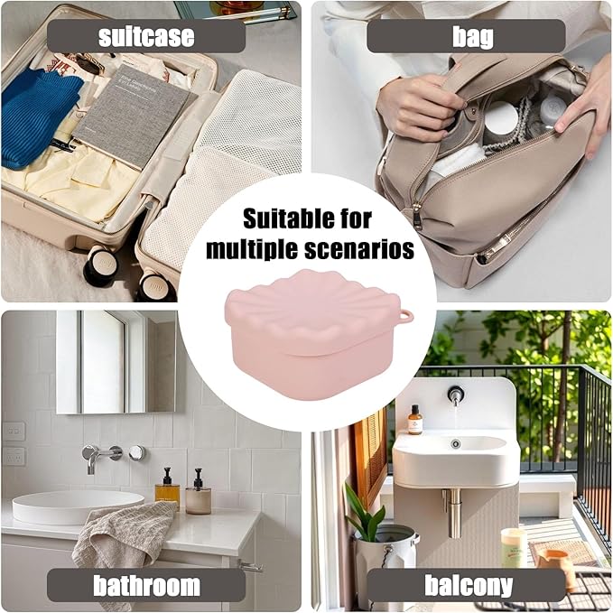 Travel Soap Case, Leakproof Soap Box Container, Square Shampoo Bar Case with Draining Layer, Slip-Resistant Portable Bar Soap Holder for Travel, Camp, Gym (Peach Pink)
